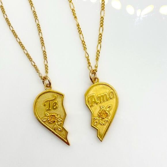 NEW Free People Te Amo BFF Half Heart Necklace Set - Picture 1 of 10